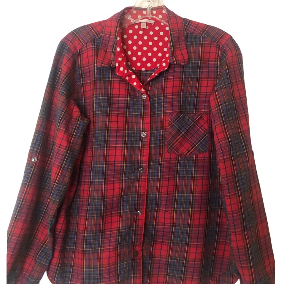 Victoria’s Secret Long Sleeve Plaid Button Down Shirt Red & Black M